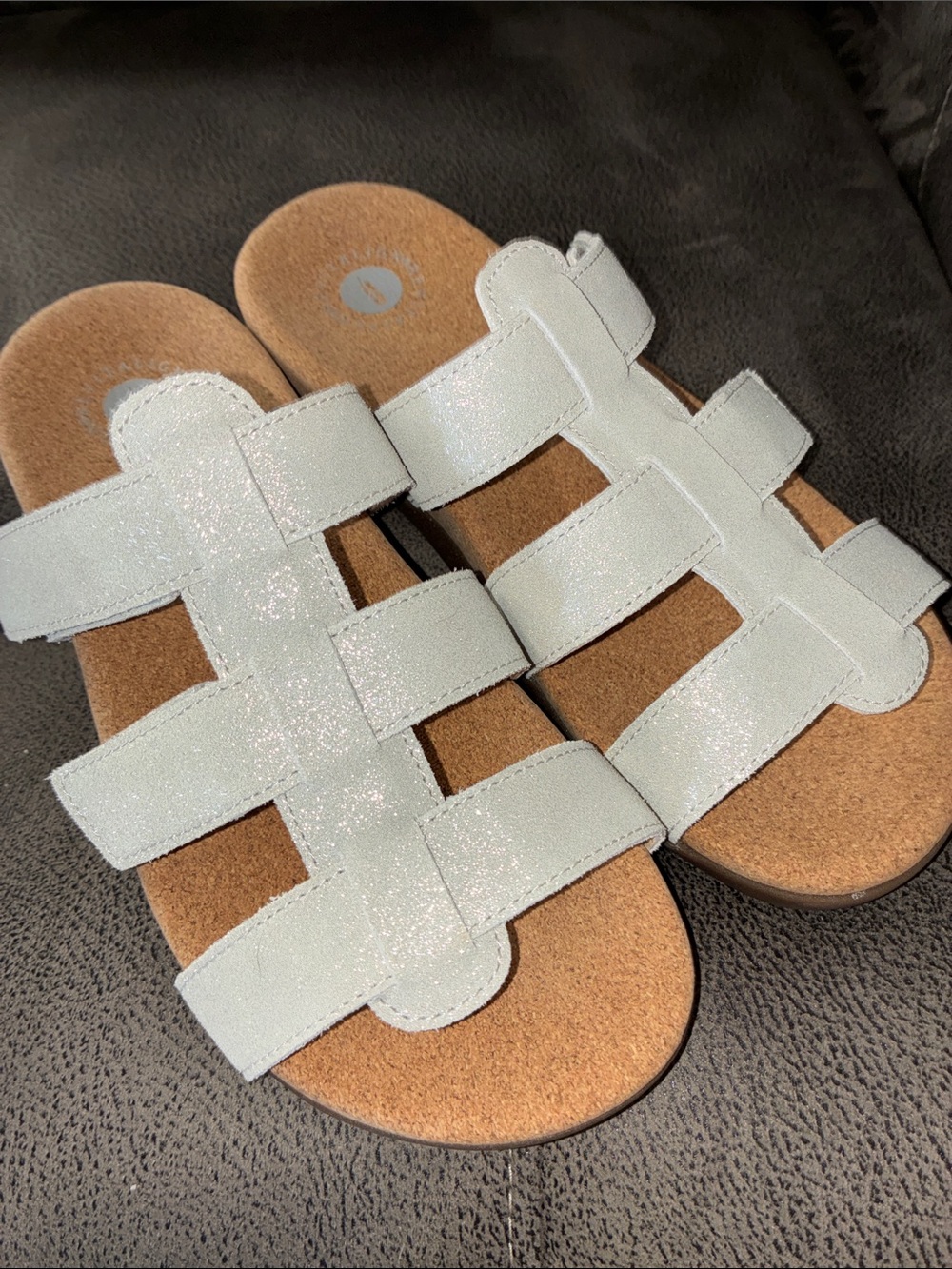 REVITALIGN Women's Glitter Strappy Slide Sandals in Light Silver